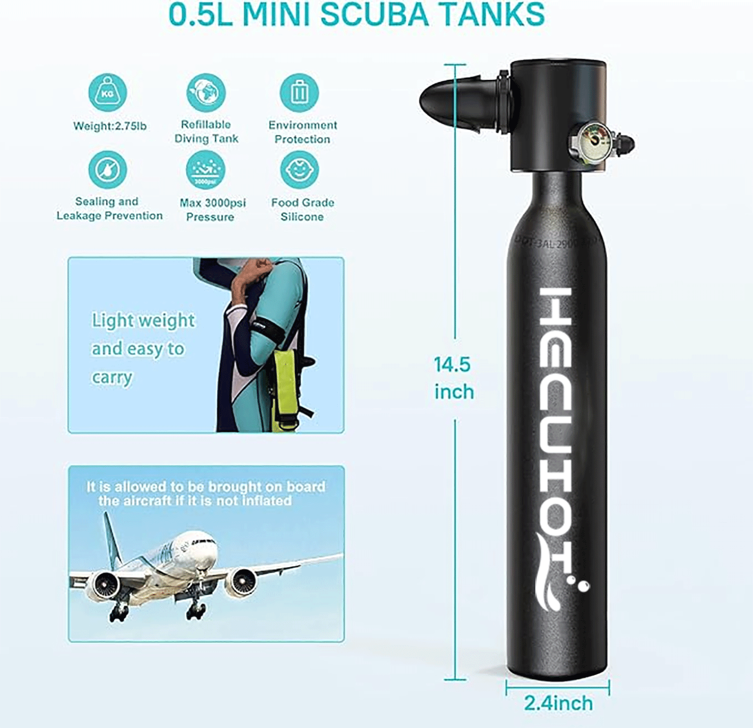 HECUIOI Mini Scuba Tank Diving - Aquatic Diving のレビューと価格